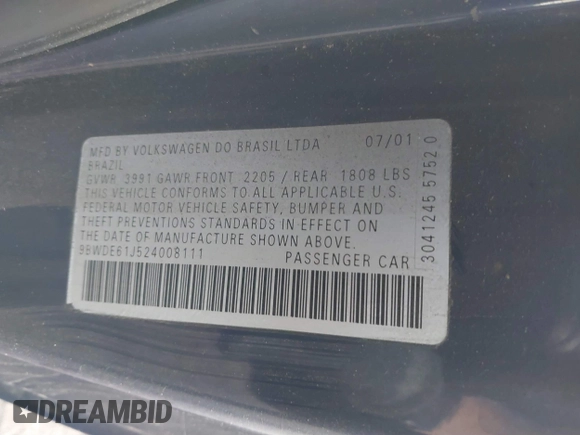 2002 Volkswagen GTI z VIN 9BWDE61J524008111, wystawiony jako IAAI lot #40754934 z przebiegiem 207 682 mil mil oraz . Historia ofert i sprzedaży dostępna na DreamBid. Obrazek 9.
