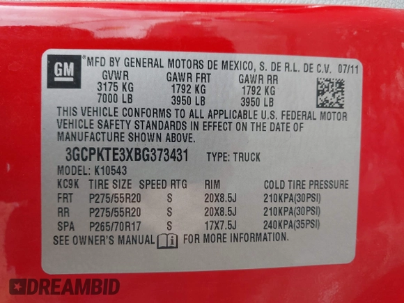 2011 Chevrolet Silverado 1500 LTZ with VIN 3GCPKTE3XBG373431, listed as a IAAI auction lot 42026433 with 159,116 mi miles and . Bid and sale history available at DreamBid. Image 9.
