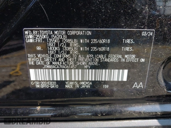 2024 Toyota bZ4X XLE with VIN JTMABACA7RA061457, listed as a IAAI auction lot 42395872 with 16,558 mi miles and . Bid and sale history available at DreamBid. Image 9.
