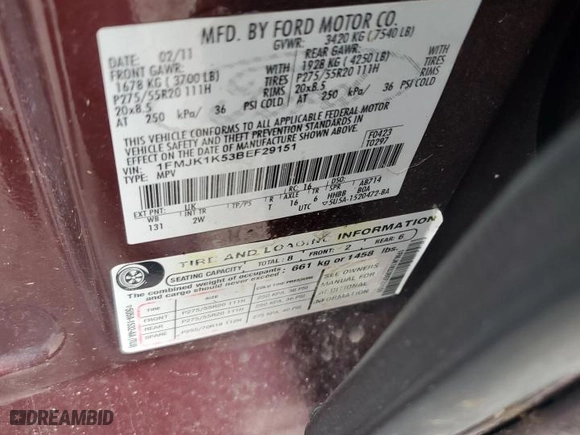 2011 Ford Expedition EL Limited with VIN 1FMJK1K53BEF29151, listed as a Copart auction lot 63916674 with 218,711 mi miles and Clean Title. Bid and sale history available at carsss.com. Image 13.