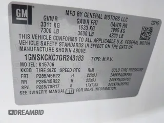 2016 Chevrolet Tahoe LTZ z VIN 1GNSKCKC7GR243183, wystawiony jako IAAI lot #41939209 z przebiegiem 81 903 mil mil oraz . Historia ofert i sprzedaży dostępna na DreamBid. Obrazek 9.