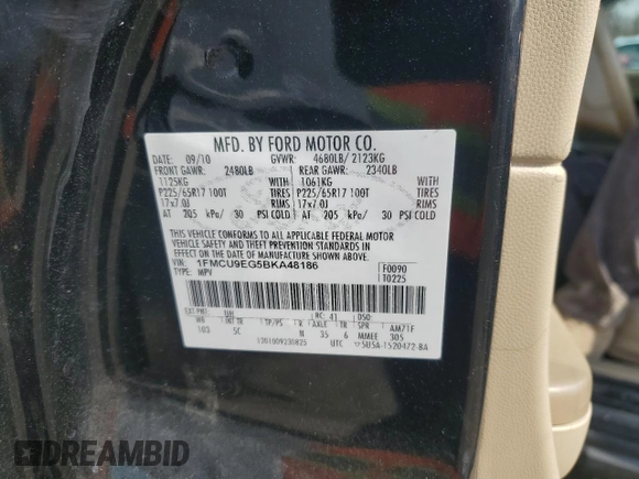 2011 Ford Escape Limited with VIN 1FMCU9EG5BKA48186, listed as a Copart auction lot 51917275 with 140,993 mi miles and Salvage Title. Bid and sale history available at carsss.com. Image 13.