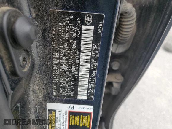 2017 Toyota Camry XLE with VIN 4T1BF1FK7HU751988, listed as a Copart auction lot 49748725 with 167,385 mi miles and Salvage Title. Bid and sale history available at carsss.com. Image 12.