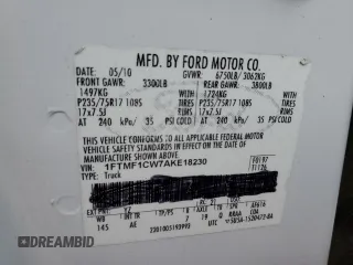 2010 Ford F-150 XL with VIN 1FTMF1CW6AKA22032, listed as a Copart auction lot 51822545 with Not provided miles and Non repairable. Bid and sale history available at DreamBid. Image 13.