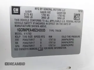 2011 Chevrolet Silverado 1500 Work Truck with VIN 1GCRKPEA4BZ243935, listed as a IAAI auction lot 42174670 with 118,917 mi miles and . Bid and sale history available at DreamBid. Image 9.