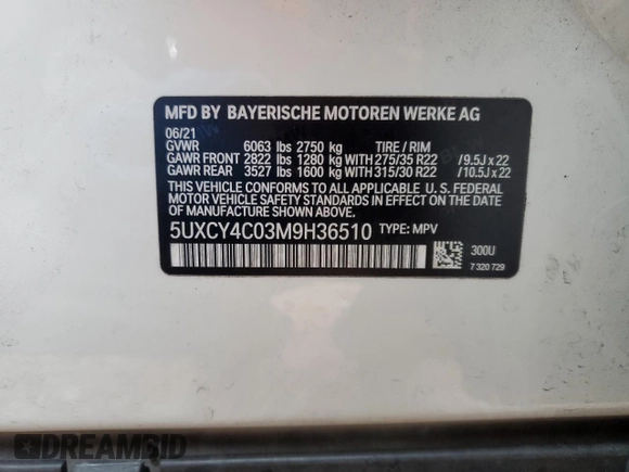 2021 BMW X6 sDrive40i z VIN 5UXCY4C03M9H36510, wystawiony jako Copart lot #86419524 z przebiegiem Nie podano mil oraz Szkody całkowita. Historia ofert i sprzedaży dostępna na DreamBid. Obrazek 14.