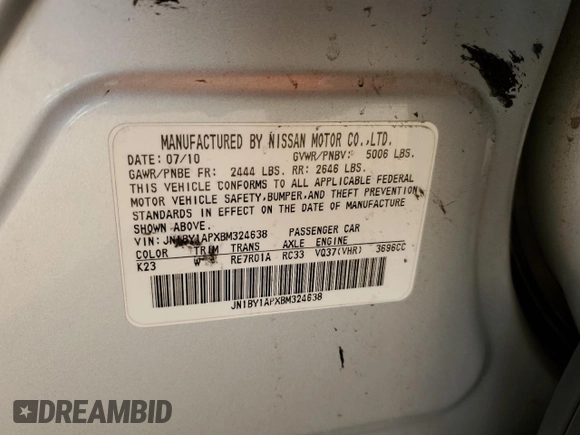 2011 Infiniti M with VIN JN1BY1APXBM324638, listed as a Copart auction lot 51014985 with 194,447 mi miles and Salvage title. Bid and sale history available at DreamBid. Image 14.
