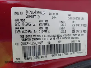 2005 Dodge Grand Caravan with VIN 2D4G944L75R310409, listed as a IAAI auction lot 41781132 with 128,120 mi miles and . Bid and sale history available at DreamBid. Image 9.