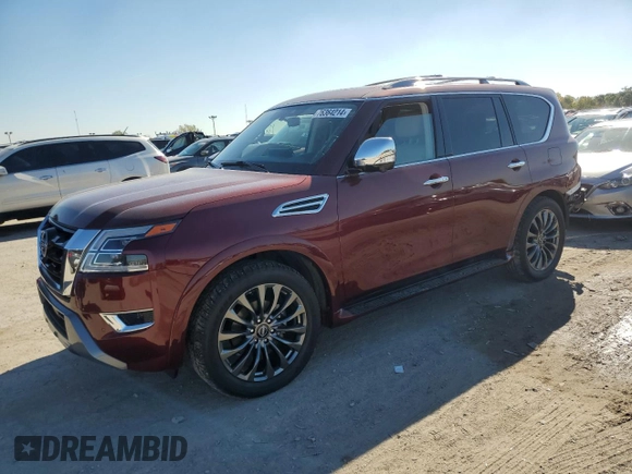 2023 Nissan Armada Platinum z VIN JN8AY2DB8P9830319, wystawiony jako Copart lot #76364214 z przebiegiem 39 534 mil mil oraz Szkoda całkowita • Salvage title. Historia ofert i sprzedaży dostępna na DreamBid. Obrazek 1.