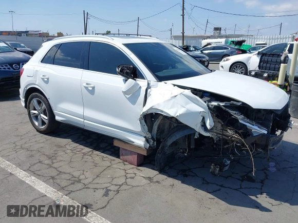 2021 Audi Q3 S line Premium with VIN WA1DECF37M1055948, listed as a IAAI auction lot 42141007 with 48,763 mi miles and . Bid and sale history available at DreamBid. Image 1.