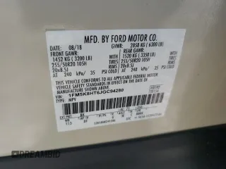 2018 Ford Explorer Platinum with VIN 1FM5K8HT6JGC94280, listed as a Copart auction lot 46307525 with 59,196 mi miles and Salvage Title. Bid and sale history available at carsss.com. Image 15.