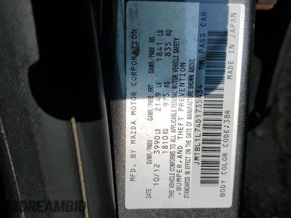 2013 Mazda 3 i Touring with VIN JM1BL1L74D1735434, listed as a Copart auction lot 60664325 with 458,686 mi miles and Salvage title. Bid and sale history available at DreamBid. Image 12.