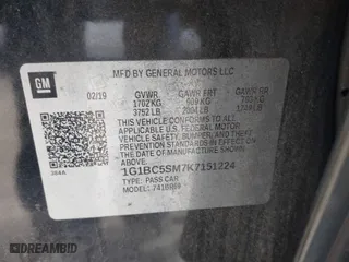 2019 Chevrolet Cruze LS with VIN 1G1BC5SM7K7151224, listed as a IAAI auction lot 41591315 with 118,114 mi miles. Bid and sale history available at carsss.com. Image 9.
