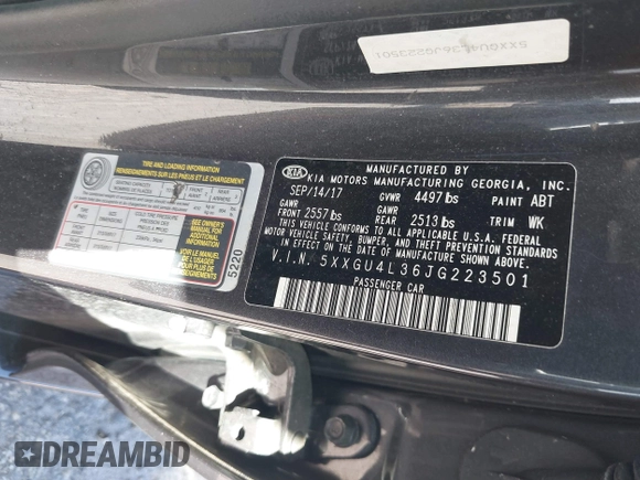 2018 Kia Optima EX with VIN 5XXGU4L36JG223501, listed as a IAAI auction lot 41722310 with 63,481 mi miles and . Bid and sale history available at carsss.com. Image 9.