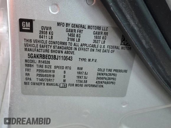 2011 Buick Enclave CXL-1 with VIN 5GAKRBED3BJ110643, listed as a Copart auction lot 44420265 with 207,359 mi miles and Salvage Title. Bid and sale history available at carsss.com. Image 16.