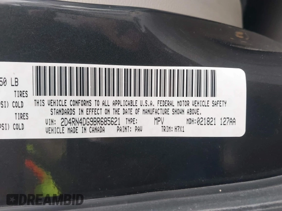2011 Dodge Grand Caravan SXT with VIN 2D4RN4DG9BR685621, listed as a IAAI auction lot 40969753 with 197,579 mi miles and . Bid and sale history available at DreamBid. Image 9.