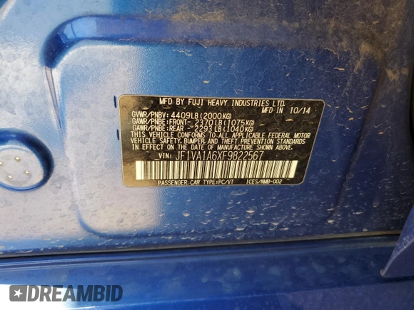 2015 Subaru WRX with VIN JF1VA1A6XF9822567, listed as a Copart auction lot 62025925 with 131,249 mi miles and Salvage title. Bid and sale history available at DreamBid. Image 12.