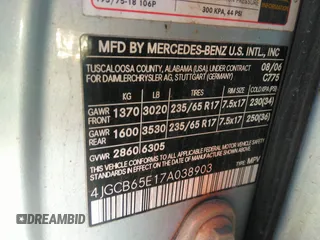 2007 Mercedes-Benz R 3.5L с VIN 4JGCB65E17A038903, выставлен на аукционе IAAI как лот 38333265 с пробегом 92 685 миль миль и . История ставок и продаж доступна на DreamBid. Изображение 9.