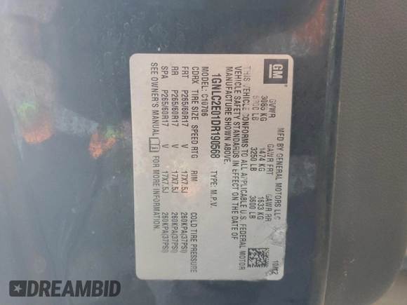 2013 Chevrolet Tahoe Commercial with VIN 1GNLC2E01DR190568, listed as a Copart auction lot 49525875 with 87,872 mi miles and Salvage title. Bid and sale history available at DreamBid. Image 14.