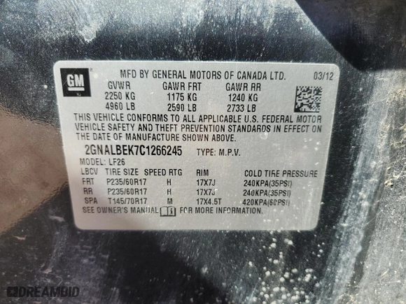 2012 Chevrolet Equinox LS with VIN 2GNALBEK7C1266245, listed as a Copart auction lot 49209515 with 192,901 mi miles and Salvage Title. Bid and sale history available at carsss.com. Image 13.