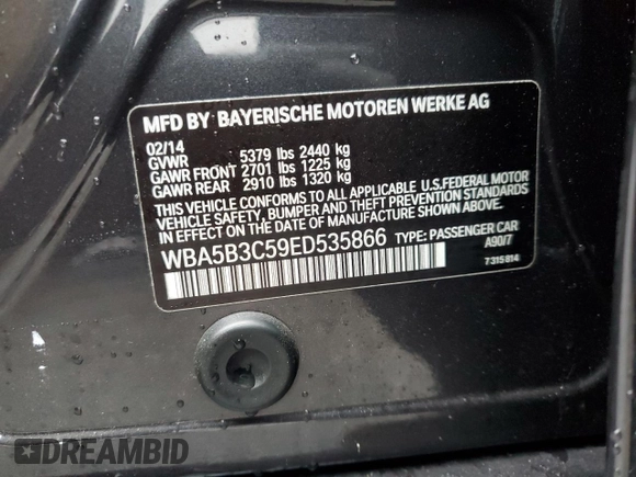 2014 BMW 5 Series 535i xDrive with VIN WBA5B3C59ED535866, listed as a Copart auction lot 50177875 with 143,373 mi miles and Salvage Title. Bid and sale history available at carsss.com. Image 12.
