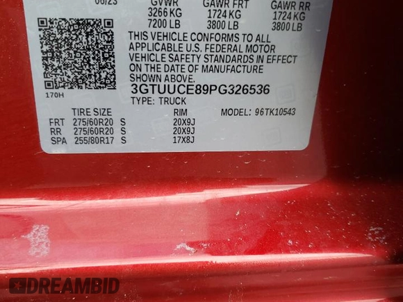 2023 GMC Sierra 1500 Elevation z VIN 3GTUUCE89PG326536, wystawiony jako Copart lot #49382434 z przebiegiem 20 359 mil mil oraz Szkoda całkowita • Salvage title. Historia ofert i sprzedaży dostępna na DreamBid. Obrazek 14.