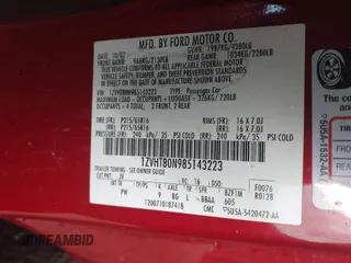 2008 Ford Mustang Deluxe with VIN 1ZVHT80N985143223, listed as a IAAI auction lot 42023600 with 193,678 mi miles. Bid and sale history available at carsss.com. Image 9.