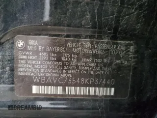 2008 BMW 3 Series 328xi with VIN WBAVC73548KP37440, listed as a Copart auction lot 55354075 with 156,000 mi miles and Salvage title. Bid and sale history available at DreamBid. Image 13.
