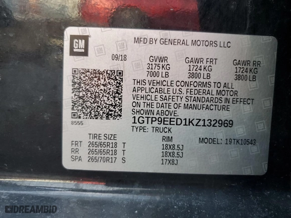 2019 GMC Sierra 1500 AT4 with VIN 1GTP9EED1KZ132969, listed as a Copart auction lot 46325645 with 109,833 mi miles and Salvage Title. Bid and sale history available at carsss.com. Image 14.