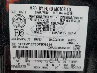 2013 Ford F-150 XL with VIN 1FTFW1ET6DFB39814, listed as a Copart auction lot 84697464 with 232,874 mi miles and Clean Title. Bid and sale history available at carsss.com. Image 12.
