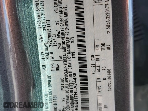 2022 Ford Bronco with VIN 1FMDE5BH7NLA74438, listed as a Copart auction lot 42649185 with Not provided miles and Salvage title. Bid and sale history available at DreamBid. Image 14.