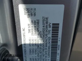 2020 Honda CR-V EX-L with VIN 5J6RW2H80LL047425, listed as a Copart auction lot 61838695 with 20,869 mi miles and Salvage title. Bid and sale history available at DreamBid. Image 13.