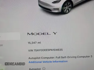 2023 Tesla Model Y Long Range z VIN 7SAYGDEE5PA104635, wystawiony jako IAAI lot #41989014 z przebiegiem 15 347 mil mil oraz . Historia ofert i sprzedaży dostępna na DreamBid. Obrazek 15.