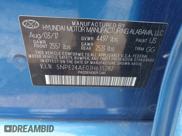 2018 Hyundai Sonata SE with VIN 5NPE24AF0JH635282, listed as a IAAI auction lot 42072666 with 70,943 mi miles and . Bid and sale history available at carsss.com. Image 9.