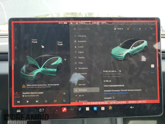 2024 Tesla Model 3 Long Range with VIN 5YJ3E1EB9RF816038, listed as a Copart auction lot 56047485 with 8,786 mi miles and Salvage Title. Bid and sale history available at DreamBid. Image 9.