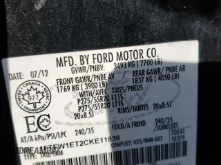 2012 Ford F-150 XL with VIN 1FTFW1ET2CKE11636, listed as a Copart auction lot 44037475 with 125,803 mi miles and Salvage Title. Bid and sale history available at carsss.com. Image 12.