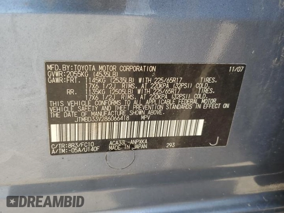 2008 Toyota RAV4 с VIN JTMBD33V286066418, выставлен на аукционе Copart как лот 54811795 с пробегом 191 843 миль миль и Списание • Salvage title. История ставок и продаж доступна на DreamBid. Изображение 13.