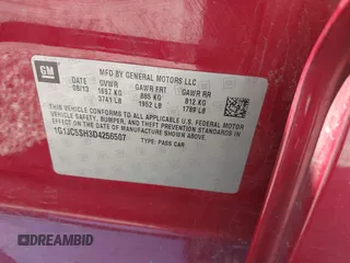 2013 Chevrolet Sonic LT with VIN 1G1JC5SH3D4256507, listed as a IAAI auction lot 42235009 with 117,804 mi miles and . Bid and sale history available at DreamBid. Image 9.