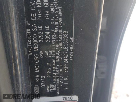 2020 Kia Forte LXS with VIN 3KPF24AD7LE150938, listed as a Copart auction lot 88333385 with 66,587 mi miles and Salvage Title. Bid and sale history available at carsss.com. Image 13.