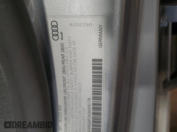 2016 Audi A7 Premium Plus z VIN WAUWGAFCXGN005178, wystawiony jako Copart lot #55498095 z przebiegiem 93 677 mil mil oraz Szkoda całkowita • Salvage title. Historia ofert i sprzedaży dostępna na DreamBid. Obrazek 13.