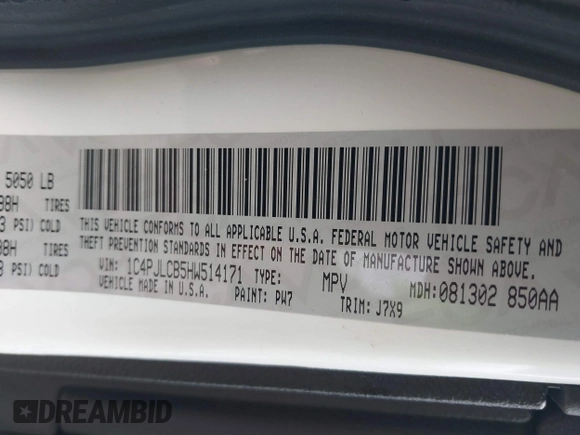 2017 Jeep Cherokee Latitude with VIN 1C4PJLCB5HW514171, listed as a IAAI auction lot 41572117 with 110,632 mi miles and . Bid and sale history available at DreamBid. Image 9.