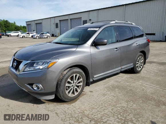 2015 Nissan Pathfinder SL with VIN 5N1AR2MNXFC677846, listed as a Copart auction lot 56226225 with 105,108 mi miles and Salvage title. Bid and sale history available at DreamBid. Image 1.