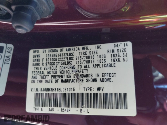 2014 Honda CR-V LX with VIN 5J6RM3H31EL034315, listed as a IAAI auction lot 41842767 with 150,000 mi miles. Bid and sale history available at carsss.com. Image 9.