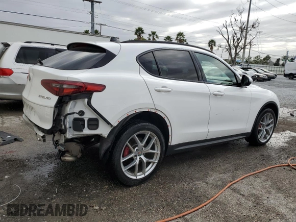 2019 Alfa Romeo Stelvio Ti with VIN ZASPAKBN2K7C58702, listed as a Copart auction lot 47459585 with 49,393 mi miles and Salvage title. Bid and sale history available at DreamBid. Image 3.