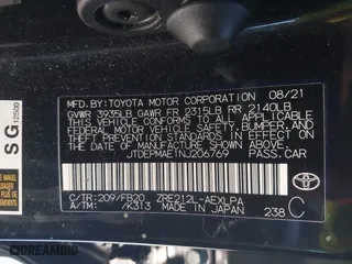 2022 Toyota Corolla LE with VIN JTDEPMAE1NJ206769, listed as a IAAI auction lot 41875080 with 37,576 mi miles. Bid and sale history available at carsss.com. Image 9.