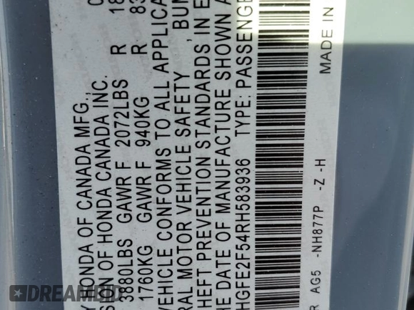 2024 Honda Civic Sedan Sport with VIN 2HGFE2F54RH583936, listed as a Copart auction lot 49465375 with 25,298 mi miles and Salvage Title. Bid and sale history available at carsss.com. Image 14.