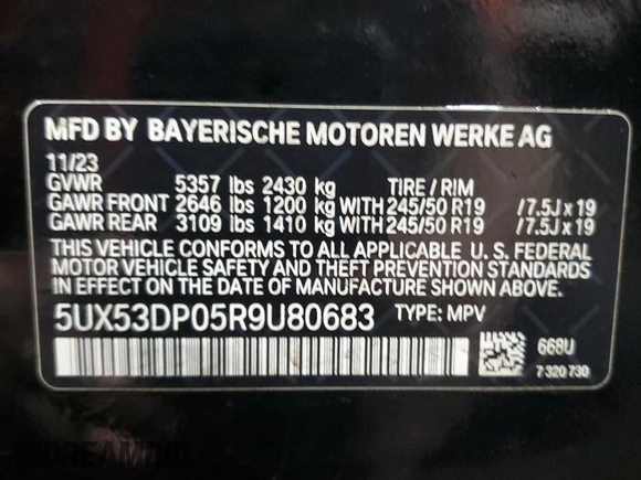 2024 BMW X3 xDrive30i z VIN 5UX53DP05R9U80683, wystawiony jako Copart lot #55449635 z przebiegiem 17 540 mil mil oraz Szkoda całkowita • Salvage title. Historia ofert i sprzedaży dostępna na DreamBid. Obrazek 13.