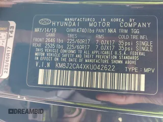 2019 Hyundai Tucson SE z VIN KM8J2CA4XKU042622, wystawiony jako IAAI lot #42146467 z przebiegiem 37 241 mil mil oraz . Historia ofert i sprzedaży dostępna na DreamBid. Obrazek 9.