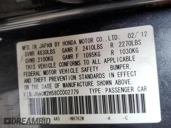 2012 Acura TSX z VIN JH4CW2H58CC002779, wystawiony jako Copart lot #56226525 z przebiegiem 180 833 mil mil oraz Czysty tytuł • Clean title. Historia ofert i sprzedaży dostępna na DreamBid. Obrazek 12.