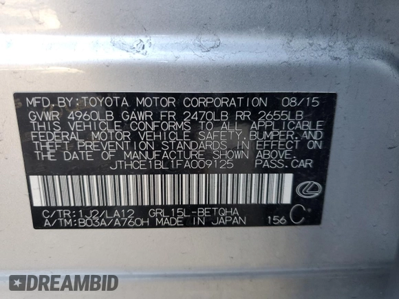 2015 Lexus GS 350 with VIN JTHCE1BL1FA009125, listed as a Copart auction lot 46505205 with 213,132 mi miles and Salvage Title. Bid and sale history available at DreamBid. Image 12.